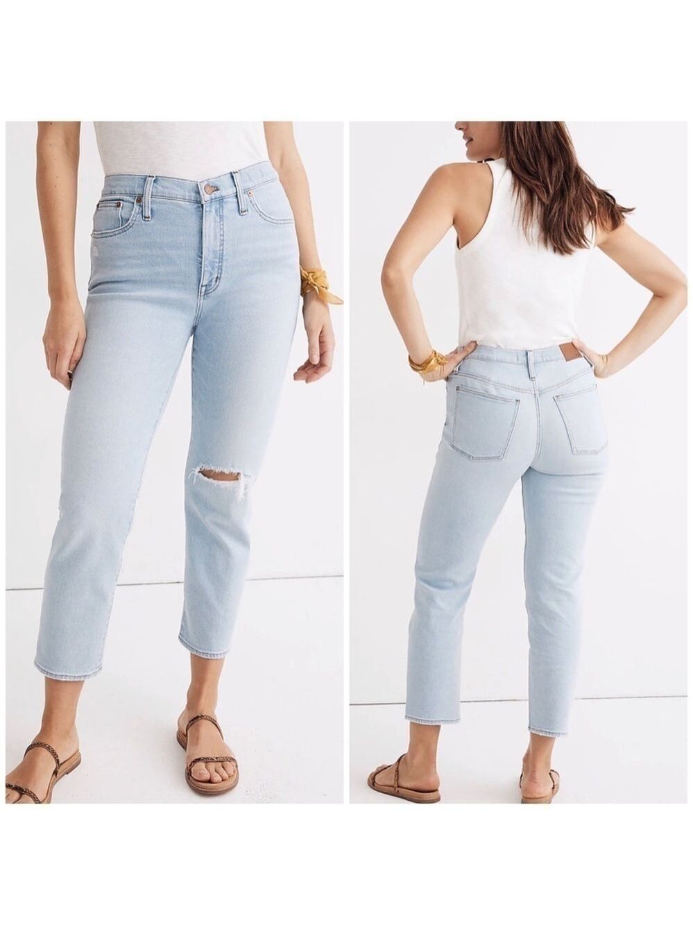 Madewell Mid-Rise Classic Straight Jeans in Wellingford Wash Distressed Knee